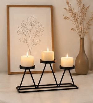 Black three-place metal candle holder